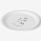 Personalisierte Minimalistische Monogramm-Papierpl Pappteller (Schrägansicht)