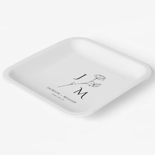 Personalisierte Minimalistische Monogramm-Papierpl Pappteller (Gewinkelt)