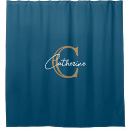 Personalisierte Minimalistische Navy Blue Monogram Duschvorhang