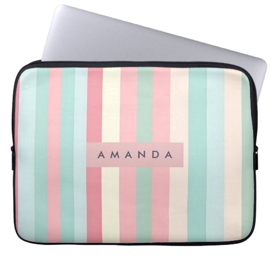 Personalisierte minimalistische Pastellstreifen Laptopschutzhülle (Vorderseite)