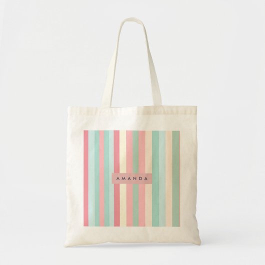 Personalisierte minimalistische Pastellstreifen Tragetasche (Vorne)