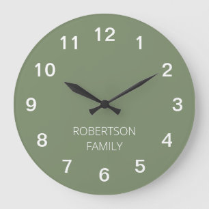 Personalisierte Minimalistische Salbei-Grüne Wandu Große Wanduhr