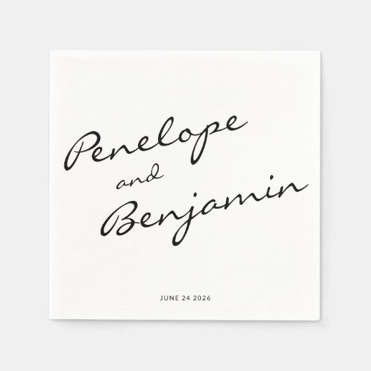 Personalisierte Minimalistische Schwarz-weiße Scri Serviette (Vorderseite)