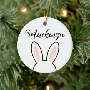 Personalisierte Minimalistische Süße Hasenohren Os Keramik Ornament