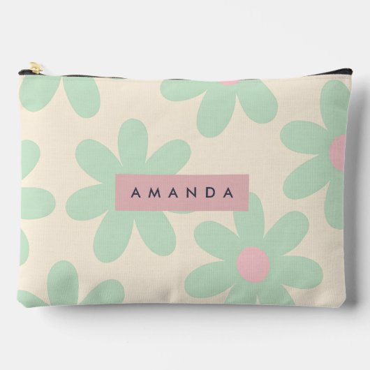 Personalisierte Mintgrüne Retro-Daisy-Blumenmuster Zubehörtasche (Vorderseite)