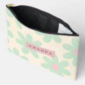 Personalisierte Mintgrüne Retro-Daisy-Blumenmuster Zubehörtasche (Offen)
