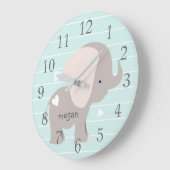 Personalisierte Minze Graue Elephant Kinderzimmer  Große Wanduhr (Winkel)