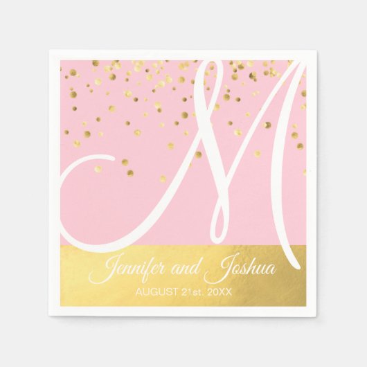 Personalisierte Mit Monogramm Blush Pink-Goldhochz Serviette (Vorderseite)