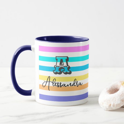 Personalisierte Mit Monogramm Girly Rainbow Coffee Tasse (Mit Donut)