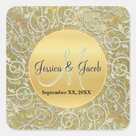 Personalisierte Mit Monogramm Hochzeitsticker Quadratischer Aufkleber