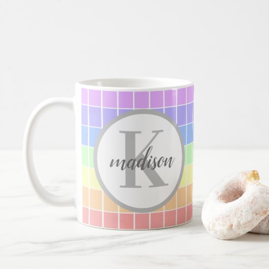 Personalisierte Mit Monogramm Niedliche Regenbogen Kaffeetasse (Mit Donut)