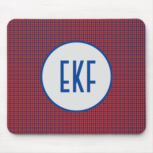 Personalisierte Mit Monogramm Rot- und Blauer-Kari Mousepad (Vorne)