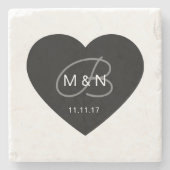 Personalisierte mit Monogramm schwarze Steinuntersetzer (Vorderseite)