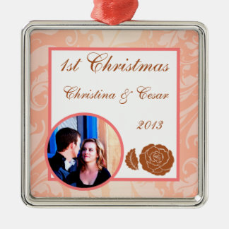 Personalisierte mit Zierbraun Rose auf Rosa Fl Silbernes Ornament