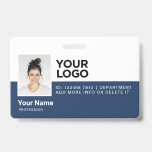 Personalisierte Mitarbeiter Moderne Foto-ID-Sicher Ausweis<br><div class="desc">Dieses Abzeichen mit benutzerdefinierten horizontalen Mitarbeiternamen kann einfach mit Foto, Scan-Bar oder Qr-Code und Firmenlogo personalisiert werden. Ein einfaches Business-Design in marineblau-weißer Farbe, das in Vorder- und Rückengrößen vollständig anpassbar ist, serifenlose, einfache und moderne Schriftart und ein berufliches und klares Aussehen. Diese Standard-ID-Abzeichen sind mit einem Lanyard, einer Metallklammer oder...</div>