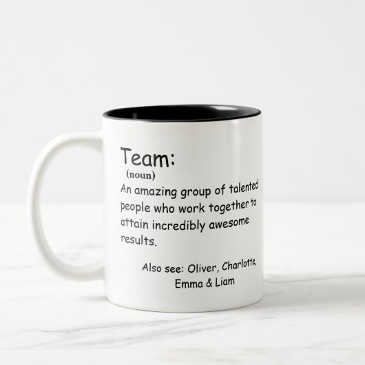 Personalisierte Mitarbeiterbewertung im Team Defin Zweifarbige Tasse (Links)