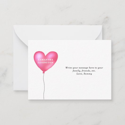 Personalisierte Mitteilungskarten des rosa Herzens (Vorderseite)