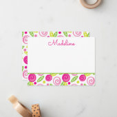 Personalisierte Mitteilungskarten mit rosa und grü (Vorderseite/Rückseite Beispiel)