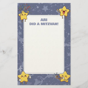 Personalisierte Mitzvah Hinweis Lila Gejubelstars Briefpapier
