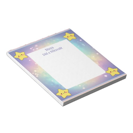 Personalisierte Mitzvah Notes Rainbow Stars Notepa Notizblock (angewinkelt)
