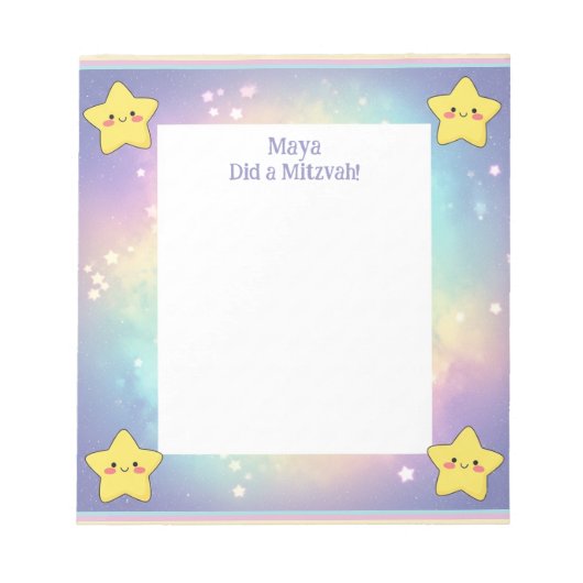 Personalisierte Mitzvah Notes Rainbow Stars Notepa Notizblock (Vorderseite)