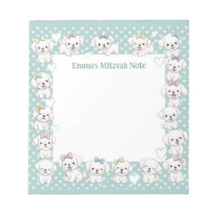Personalisierte Mitzvah Notiz Notepad Mint Puppy H Notizblock