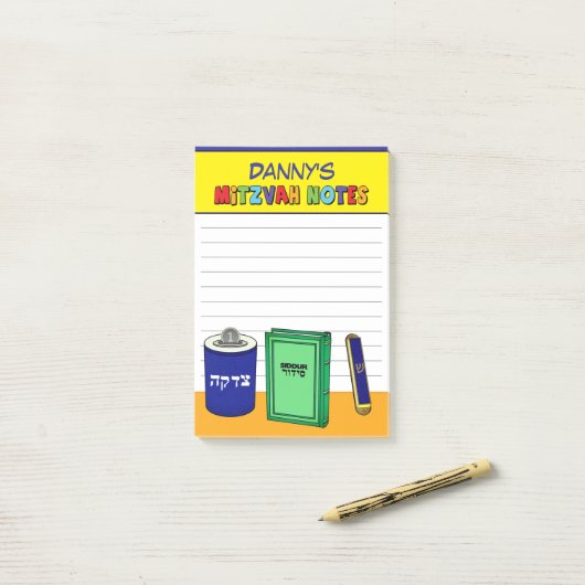 Personalisierte Mitzvah-Objekte - farbenfroh Post-it Klebezettel (Auf Schreibtisch)
