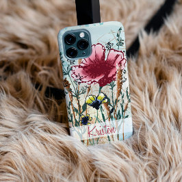 Personalisierte Mixed-Media-Wildblumen-Handyhülle iPhone 15 Hülle