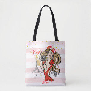 Personalisierte Mode Girl Paris Pink Sketch Tasche