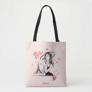 Personalisierte Mode Girl Paris Sketch Tote Bag Tasche