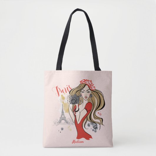 Personalisierte Mode Girl Paris Sketch Tote Bag Tasche (Vorderseite)