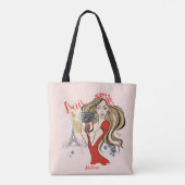 Personalisierte Mode Girl Paris Sketch Tote Bag Tasche (Rückseite)