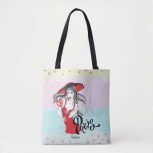 Personalisierte Mode Girl Paris Sketch Tote Bag Tasche