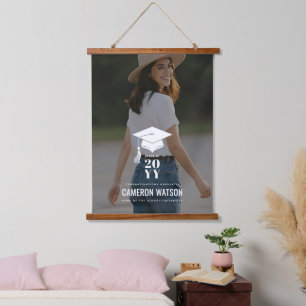 Personalisierte moderne Abschlussfoto-Abschlussmüt Wandteppich Mit Holzrahmen