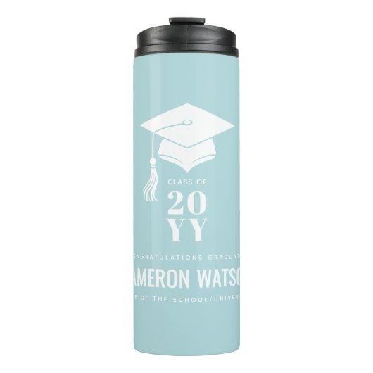 Personalisierte moderne Abschlussmütze mit Quaste Thermosbecher (Vorderseite)