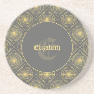 Personalisierte moderne Art Deco Grau und Gelb Getränkeuntersetzer