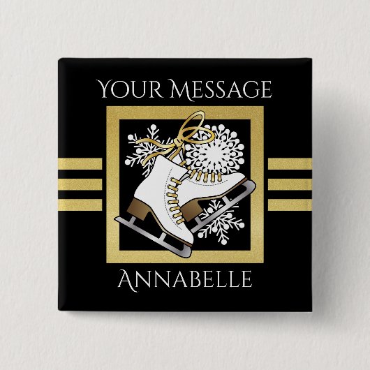 Personalisierte moderne Black Gold Glitzer Ice Ska Button (Vorderseite)