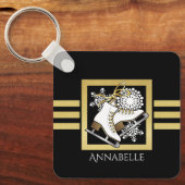Personalisierte moderne Black Gold Glitzer Ice Ska Schlüsselanhänger (Vorderseite)