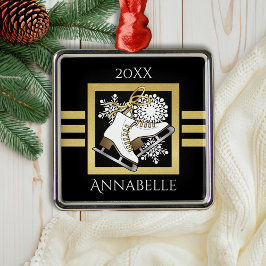 Personalisierte moderne Black Gold Glitzer Ice Ska Silbernes Ornament