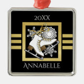 Personalisierte moderne Black Gold Glitzer Ice Ska Silbernes Ornament (Vorne)