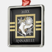 Personalisierte moderne Black Gold Glitzer Ice Ska Silbernes Ornament (Links)