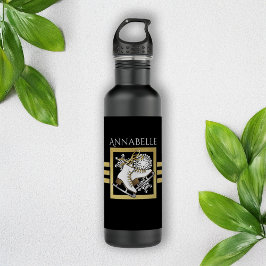 Personalisierte moderne Black Gold Glitzer Ice Ska Trinkflasche