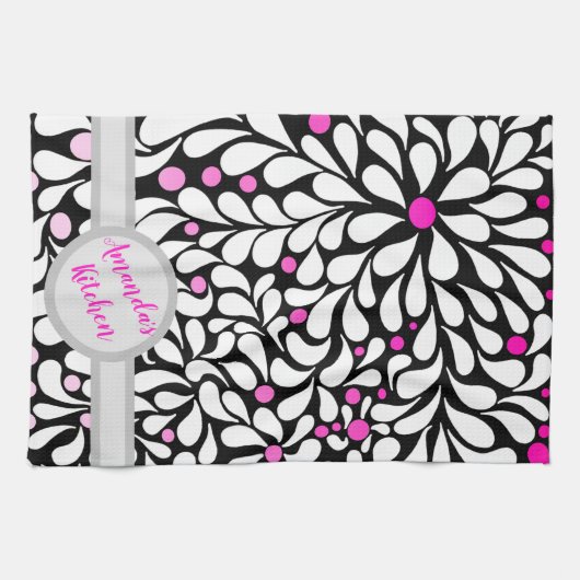 Personalisierte moderne Blume mit rosa Ober Geschirrtuch (Horizontal)