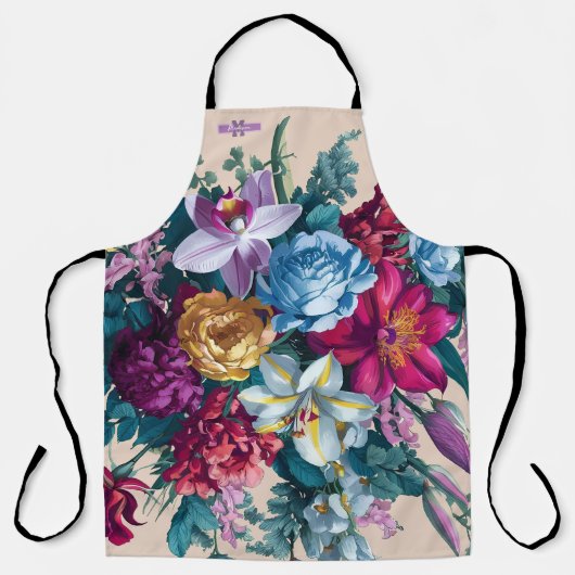Personalisierte moderne blumenmonogramm schürze (Vorderseite)