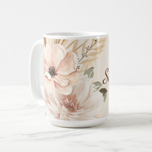 Personalisierte moderne Boho Wasserfarben-Blume Pa Kaffeetasse (Vorderseite Links)