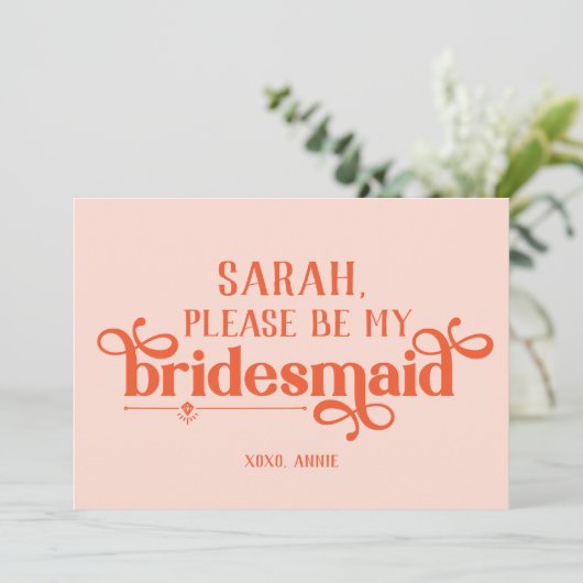 Personalisierte moderne Bridesmaid-Vorschlagskarte (Stehend Vorderseite)