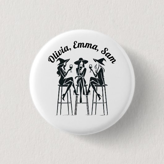 Personalisierte, moderne, elegante Hexen Weinbar Button (Vorderseite)