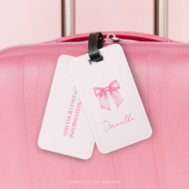 Personalisierte moderne elegante rosa Schleife Gepäckanhänger