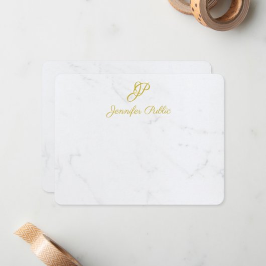 Personalisierte moderne Gold Script Stationery Mar Mitteilungskarte (Vorderseite/Rückseite Beispiel)