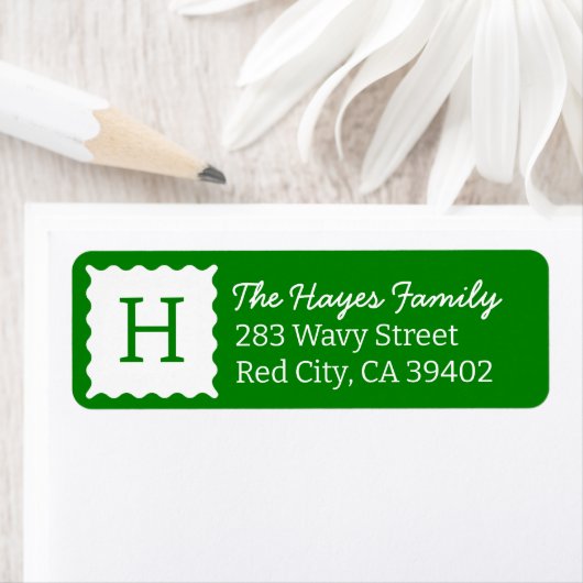Personalisierte moderne grüne Monogramm-Rücksendea (Insitu)